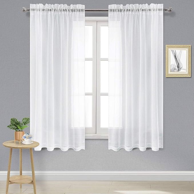 DWCN White Sheer Curtains Semi Transparent Voile Rod Pocket Curtains by DWCN