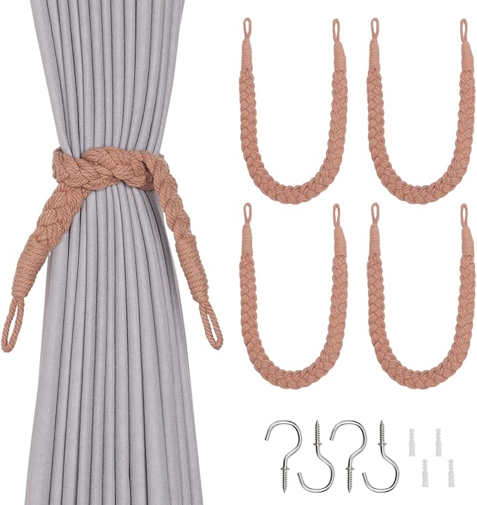 NICEEC 4 Pack Natural Cotton Rope Curtain Tiebacks Elegant Boho Style by NICEEC