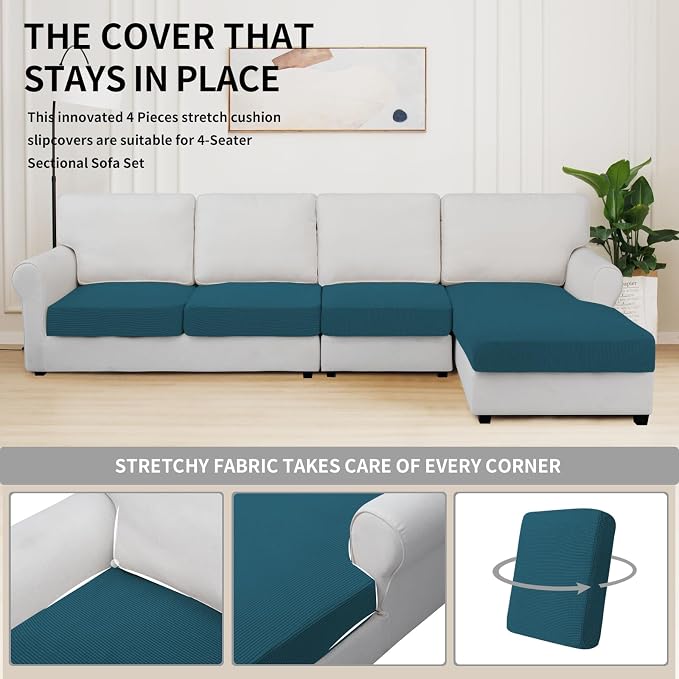 Easy-Going Stretch 4 Pieces Couch Cushion Covers - Image 5