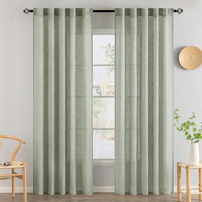 MIULEE Sage Linen Curtains 84 Inch Length 2 Panels by MIULEE
