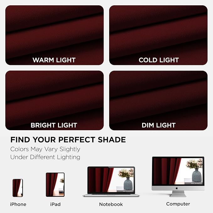 Joydeco Blackout Curtains for Bedroom 90 Inch Drapes 2 Panels Burgundy | - Image 6
