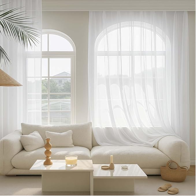 Sheer White Curtains for Bedroom Living Room 90 Inches Long 2 Panels Set - Image 8