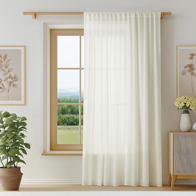 FMFUNCTEX Sheer Non-See-Through Netural Beige Curtains - Image 2