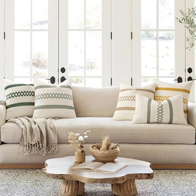 MIULEE Set of 2 Sage Green Boho Decorative Pillow Covers 24x24 Inch Farmhouse - Image 3