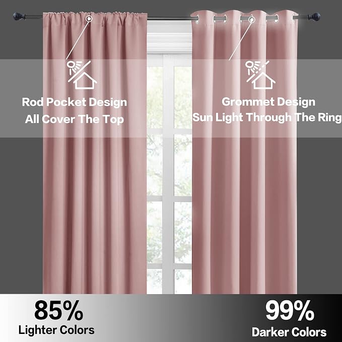 RYB HOME Short Peach Pink Blackout Curtains - Image 5