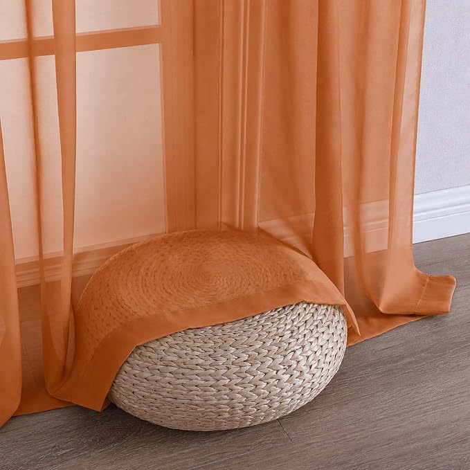 Orange Sheer Curtains 120 Inches Long 2 Panels Set, 59 Inch Extra Wide Soft - Image 6