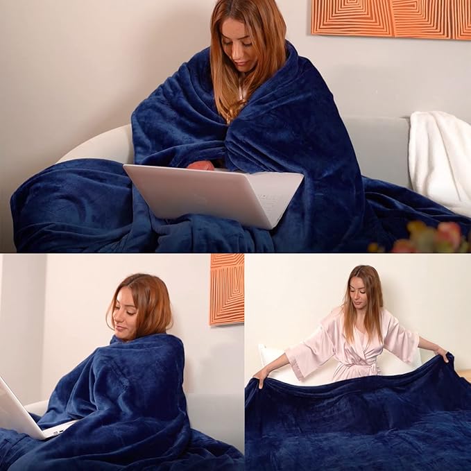 JIAHANNHA Navy Blue Throw Blanket Fleece Blanket Throw Size, Super Soft Cozy - Image 2