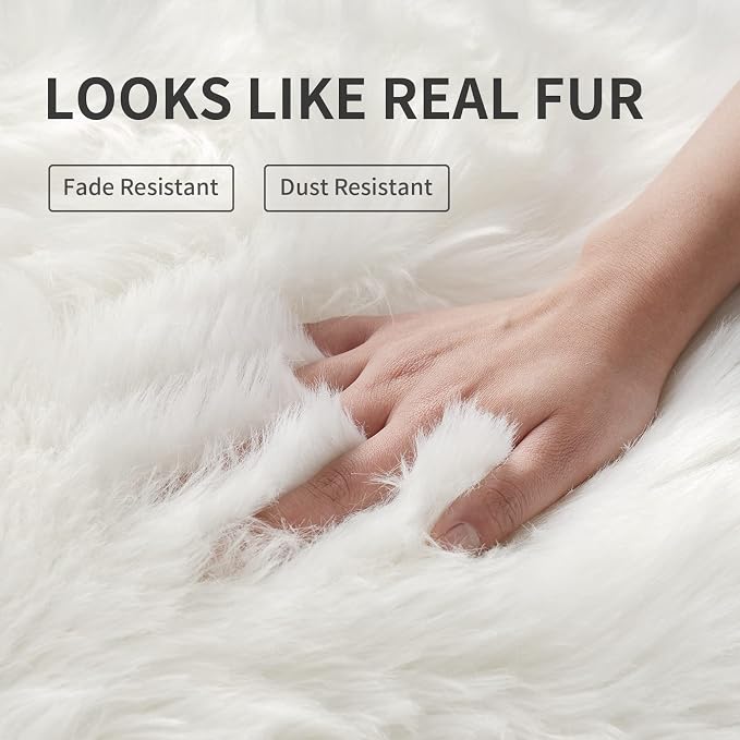 White Fluffy Rug for Bedroom, Soft Shag Rug for Sofa Couch Cushion, Cozy Shaggy - Image 4