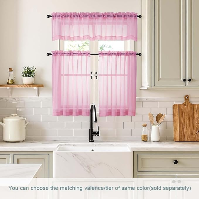 Light Pink Small Sheer Curtains Tier 24 Inches Length 2 Pieces, Light Filtering - Image 2