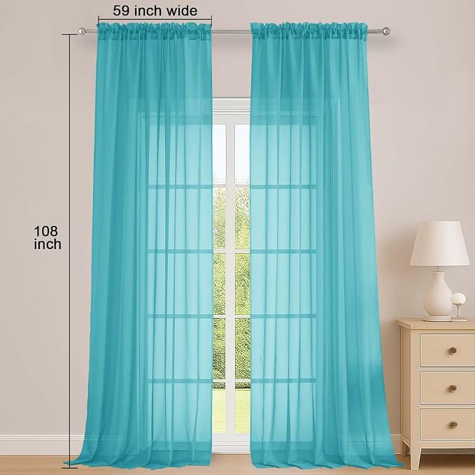 OWENIE Sheer Turquoise Curtains 108 Inches Long - Image 2