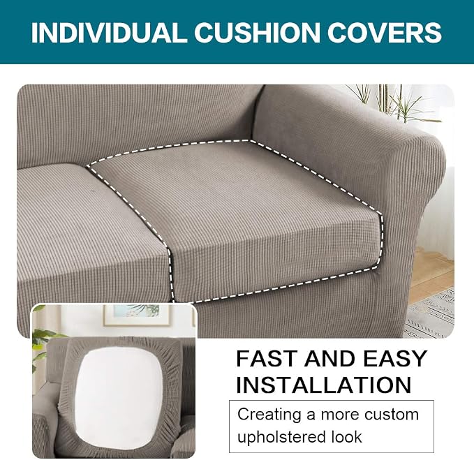 Turquoize 4 Piece Sofa Covers for 3 Cushion Couch Sofa Slipcover Soft Couch - Image 5