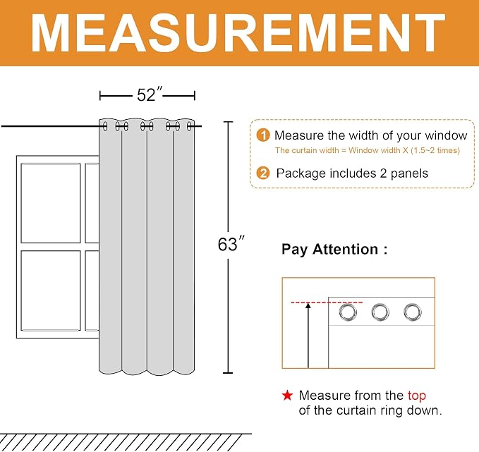Blackout Curtains for Bedroom, 52 x 63 Inches Length, Window Curtains for - Image 7
