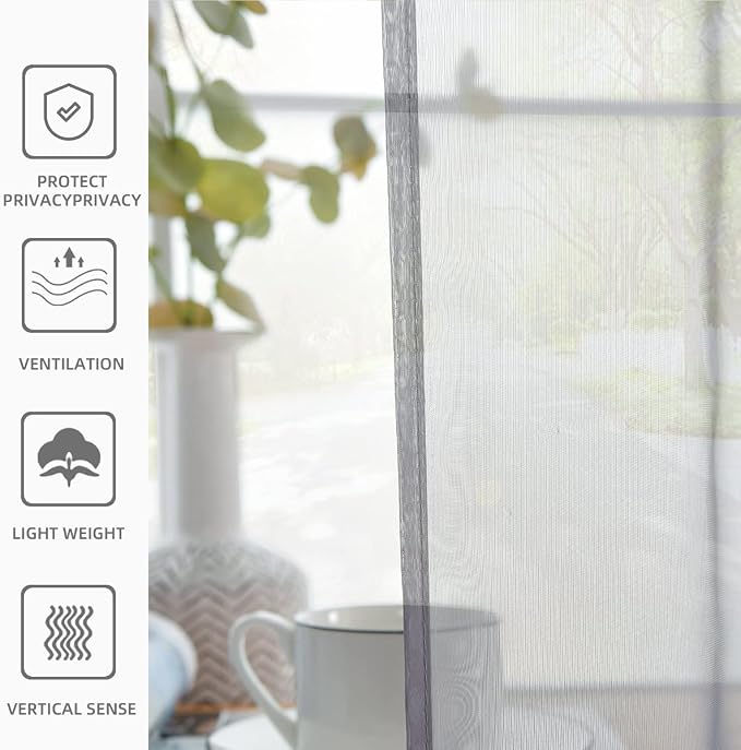 youleyar Solid Sheer Rod Pocket Curtain Voile Draperies 2 Panels White Beige - Image 5