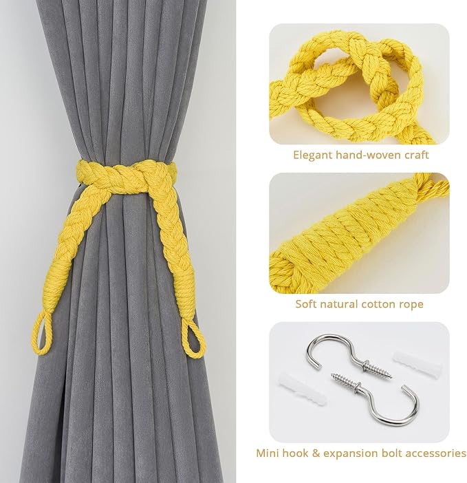 NICEEC 4 Pack Natural Cotton Rope Curtain Tiebacks Elegant Boho Style - Image 2