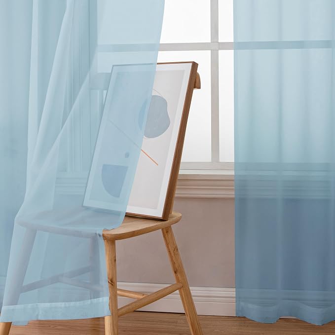 Simplebrand Sky Blue Sheer Curtains 72 Inches Long 2 Panels - Image 3
