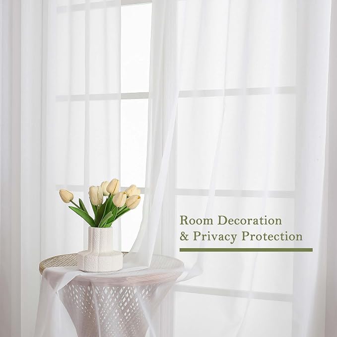 Lecloud White Sheer Curtains 108 Inches Long 2 Panels, Solid Airy Voile Extra - Image 6