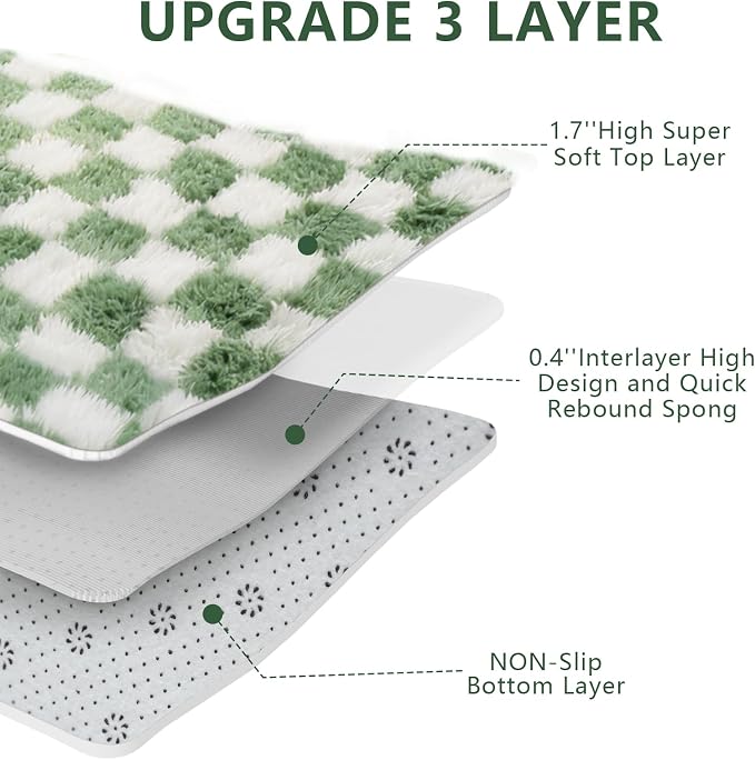 Area Rugs for Bedroom Living Room, 5x8 Green and White Fluffy Soft Checkered - Image 6