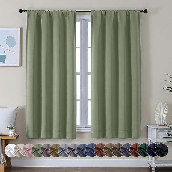 Simplebrand Ava Sage Green Blackout Curtains by Simplebrand