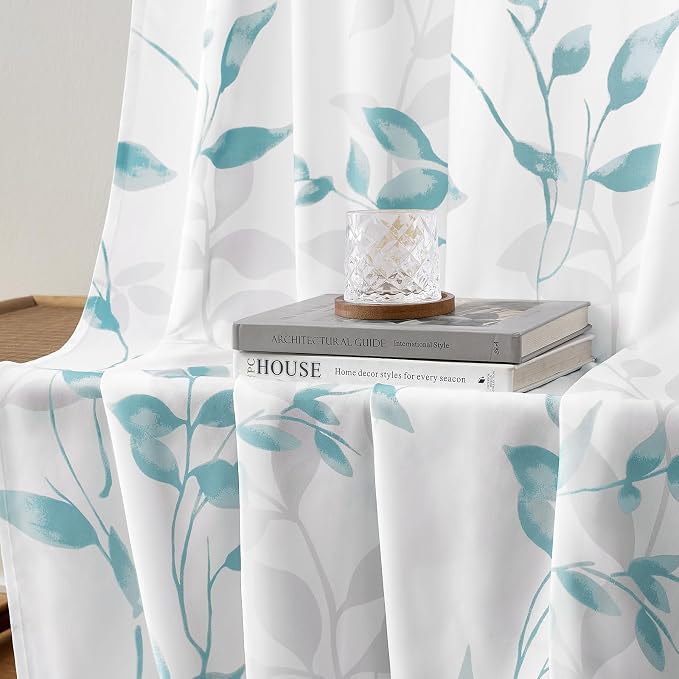 HOMEIDEAS Non-See-Through Teal and White Privacy Sheer Curtains 52 X 63 Inch - Image 5
