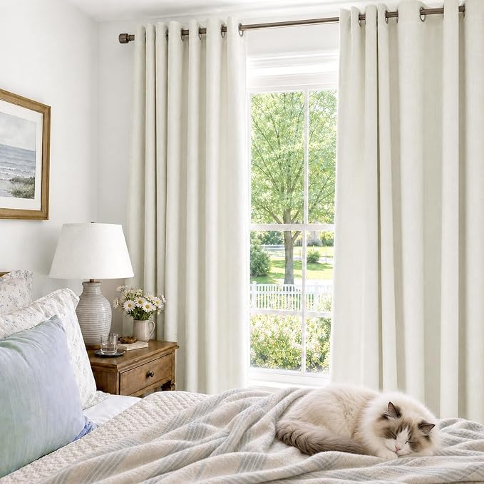 100% Blackout Linen Textured Curtains 90 Inch Long, Light Blocking, Thermal - Image 2