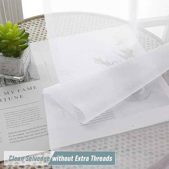 White Window Sheer Curtains 54 inch Length, Soft Airy Light Filtering Sheer - Image 2