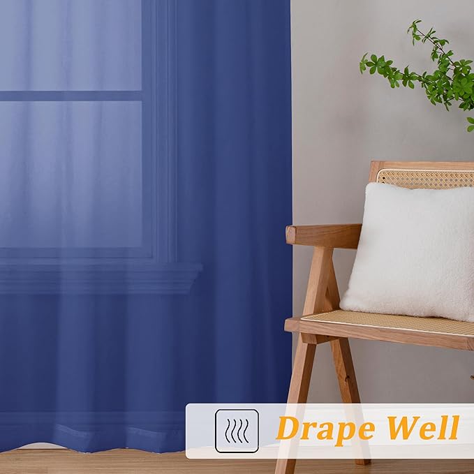 Gwine Royal Blue Sheer Curtains 84 Inches Long 2 Panels Set - Image 6