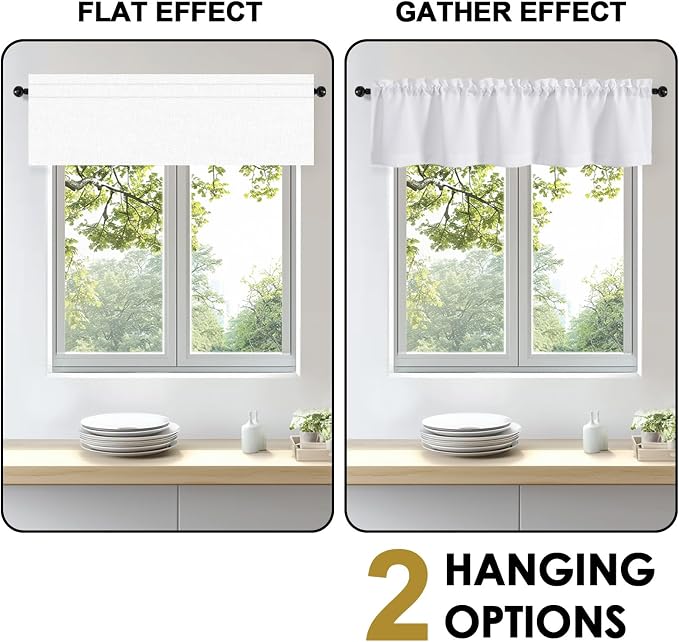 OWENIE Bob Valance Curtains 18 Inch Length 1 Piece, Faux Linen Slub Solid White - Image 5