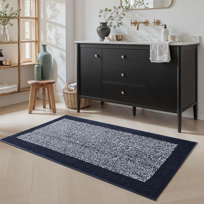 48x24 Long Bathroom Rugs Washable Non Slip, Dark Blue Bath Mat - Image 3