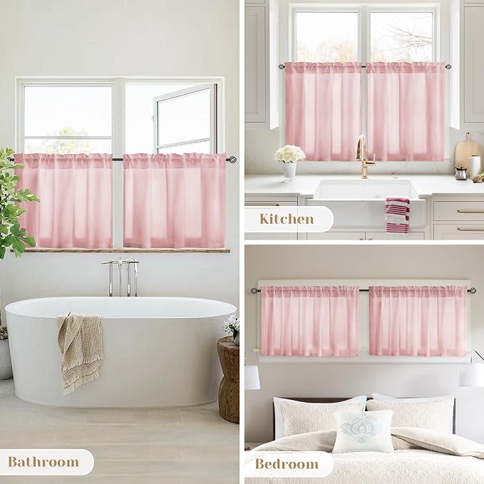 HOMEIDEAS Non-See-Through Light Pink Privacy Sheer Curtains, 30 X 36 Inches - Image 9