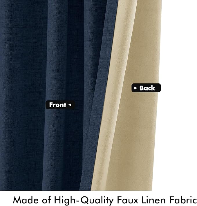 MIULEE 100% Blackout Linen Curtains 42 x 96 Inch Midnight Blue 2 Panels | - Image 6