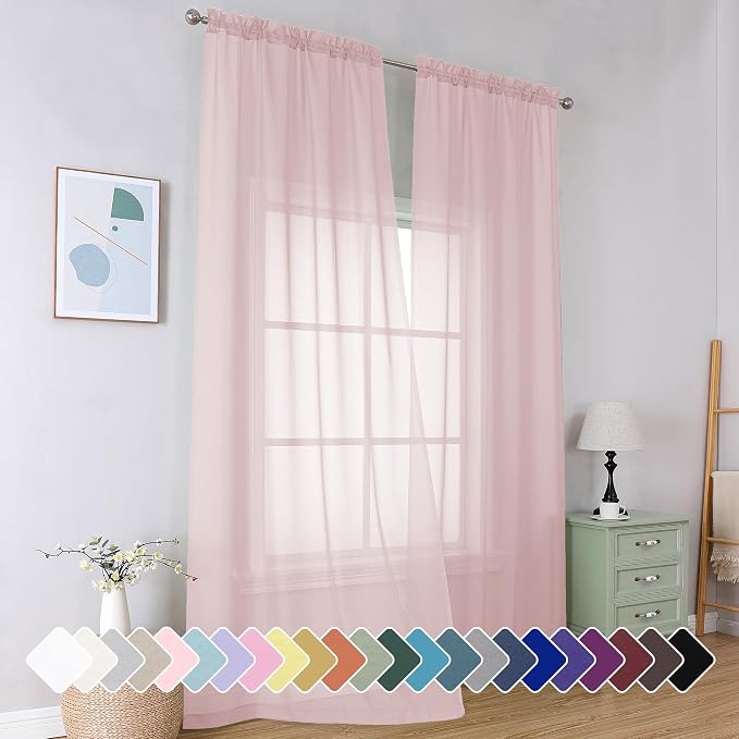 Simplebrand Blush Sheer Curtains 96 Inches Long, Light Filtering Light Purple by Simplebrand