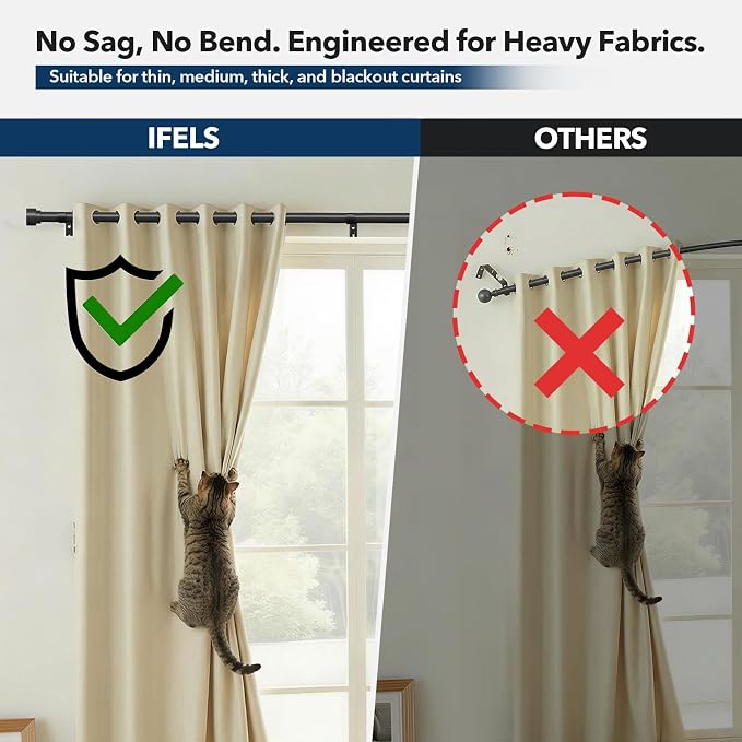 IFELS Heavy Duty Curtain Rods for Windows 48 to 84 Inch, 1 Inch Adjustable - Image 9