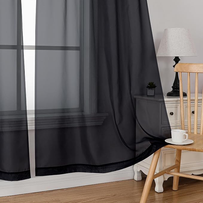 Simplebrand Black Sheer Kitchen Cafe Curtains - Image 3