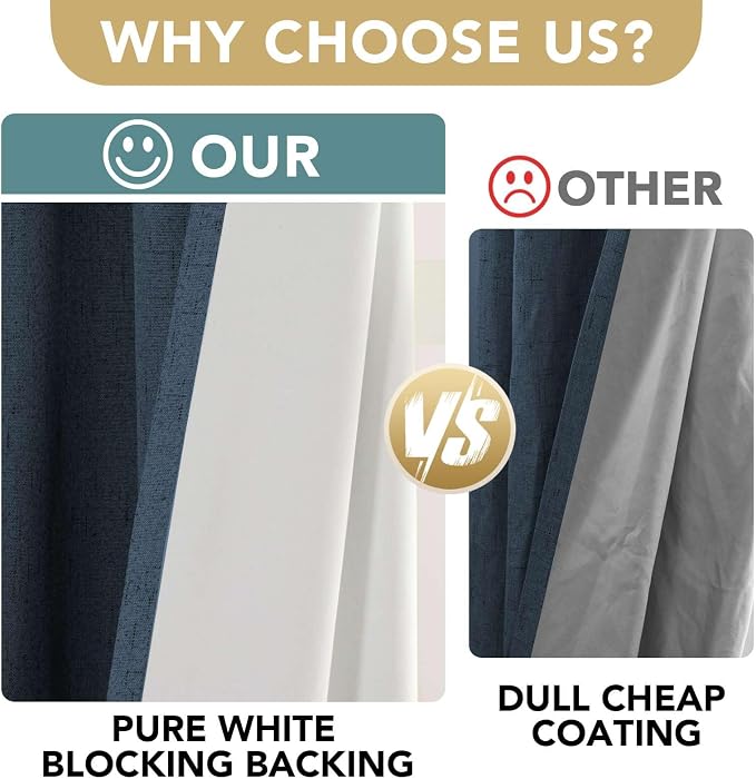 H.VERSAILTEX Linen Blackout Curtains 84 Inches Long 100% Absolutely Blackout - Image 3