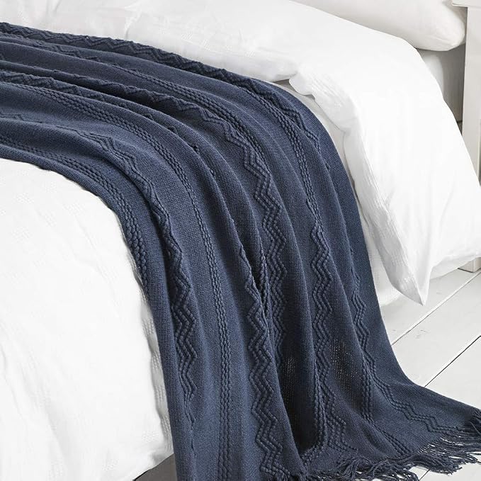 BOURINA Navy Throw Blanket 60x80 Inches Throw Textured Solid Soft Sofa Throw - Image 6