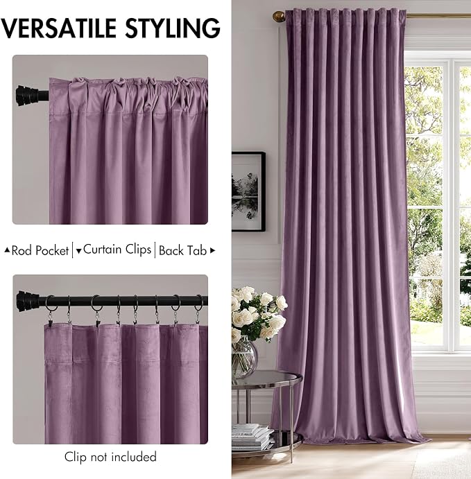 MIULEE Lavender Velvet Curtains 90 inches - Image 2