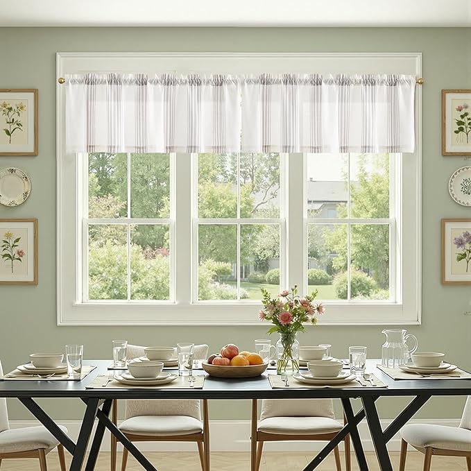 jinchan Striped Linen Valance Curtain 16 Inch Vertical Striped Valance - Image 3
