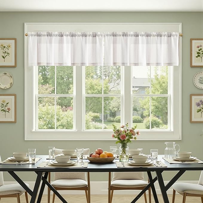 jinchan Striped Linen Valance Curtain 16 Inch Vertical Striped Valance - Image 3
