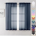 Lecloud Navy Blue Sheer Curtains 63 Inch Long 2 Panels, Elegant Voile Drapes by Lecloud