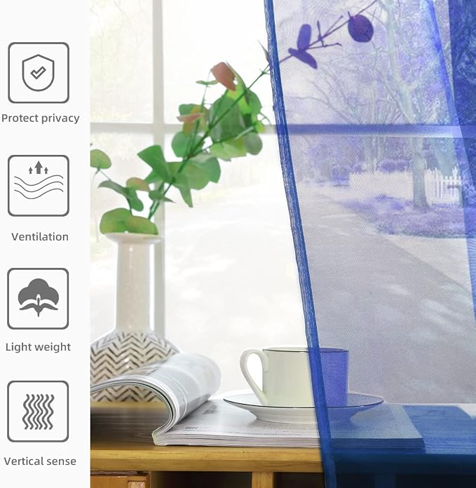 youleyar Solid Sheer Rod Pocket Curtain Voile Draperies 2 Panels White Beige - Image 5