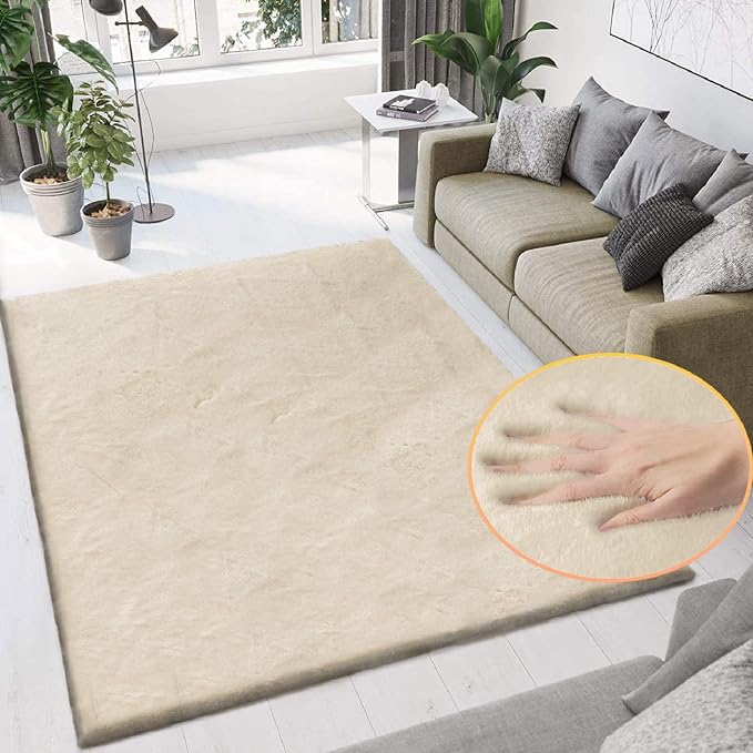 ORINOVA 5x8 Area Rug Light Brown Beige Plush Shaggy Rugs - Image 2