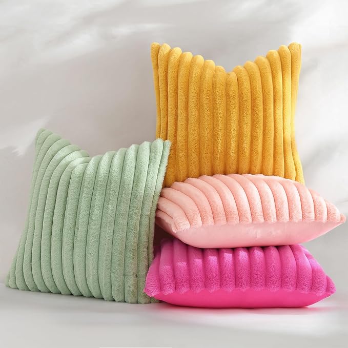 decorUhome Fall Faux Fur Throw Pillow Covers 22x22 Set of 2 Blush Pink | - Image 5