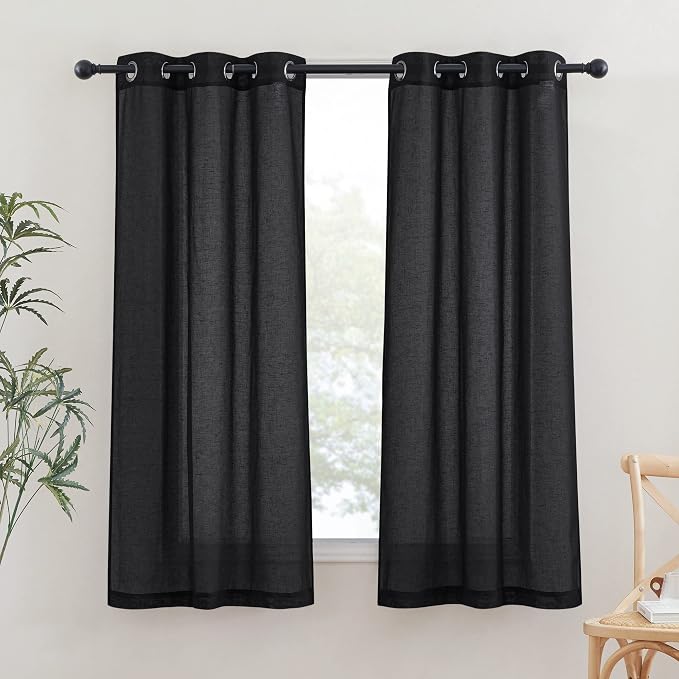 NICETOWN Black Sheer Curtains for Bedroom, Grommet Linen Blend Semi Sheer by NICETOWN