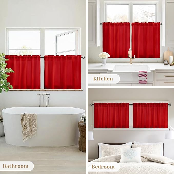 HOMEIDEAS Christmas Non-See-Through Red Privacy Sheer Kitchen Curtains - Image 4