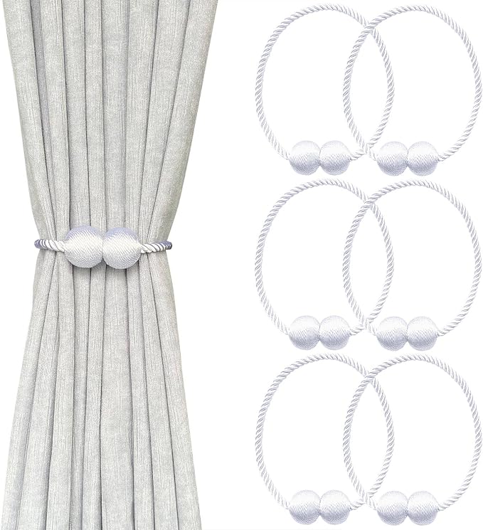Melaluxe 6 Pack Magnetic Curtain Tiebacks, Decorative Curtain Holdbacks by Melaluxe