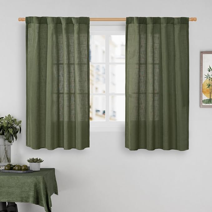 LAMIT 48 Inch Short Window Linen Curtains, Light Filtering Panels Back Tab and by LAMIT