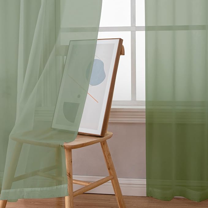 Simplebrand Sage Green Sheer Curtains, 2 Panels Set - Image 3