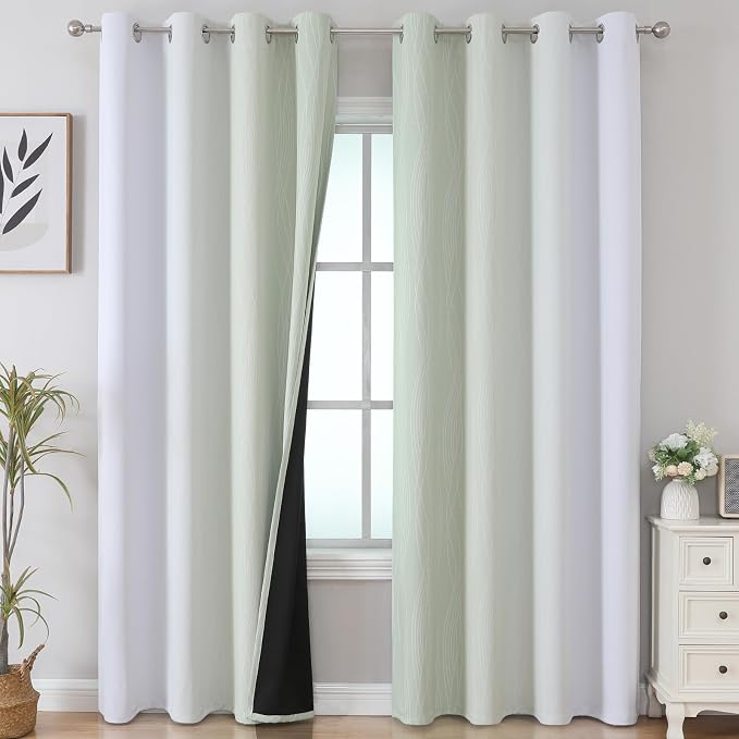 Estelar Textiler Sage Green and Greyish White Ombre Blackout Curtains 90 Inch - Image 2