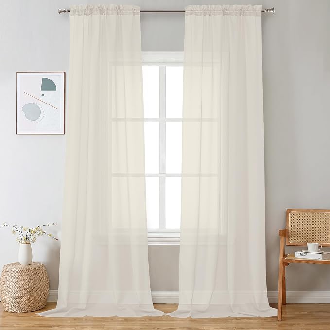 OVZME Cream Sheer Curtains 108 Inches Long 2 Panels by OVZME