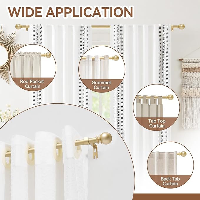 Gold Curtain Rod for Windows 28 to 48 Inch, 2 Pack 5/8 Inch Diameter Adjustable - Image 6